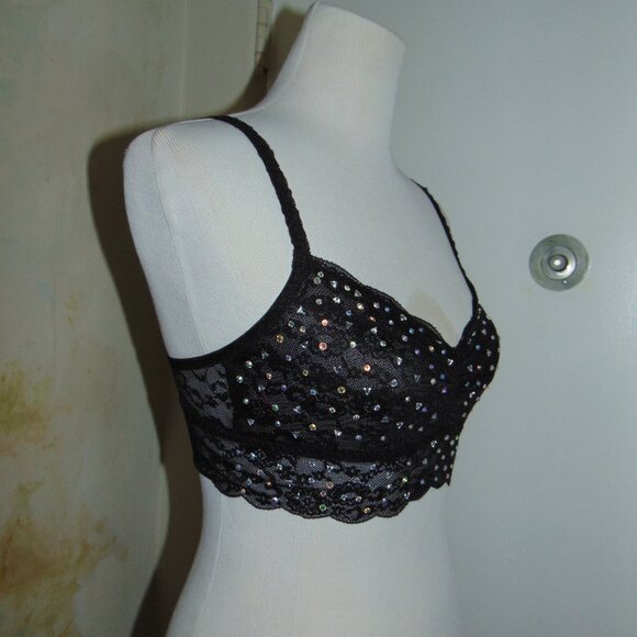 Victorias Secret Pink Bling Stone Embellished Ruched Lace Unlined Bralette Bra - Picture 2 of 9